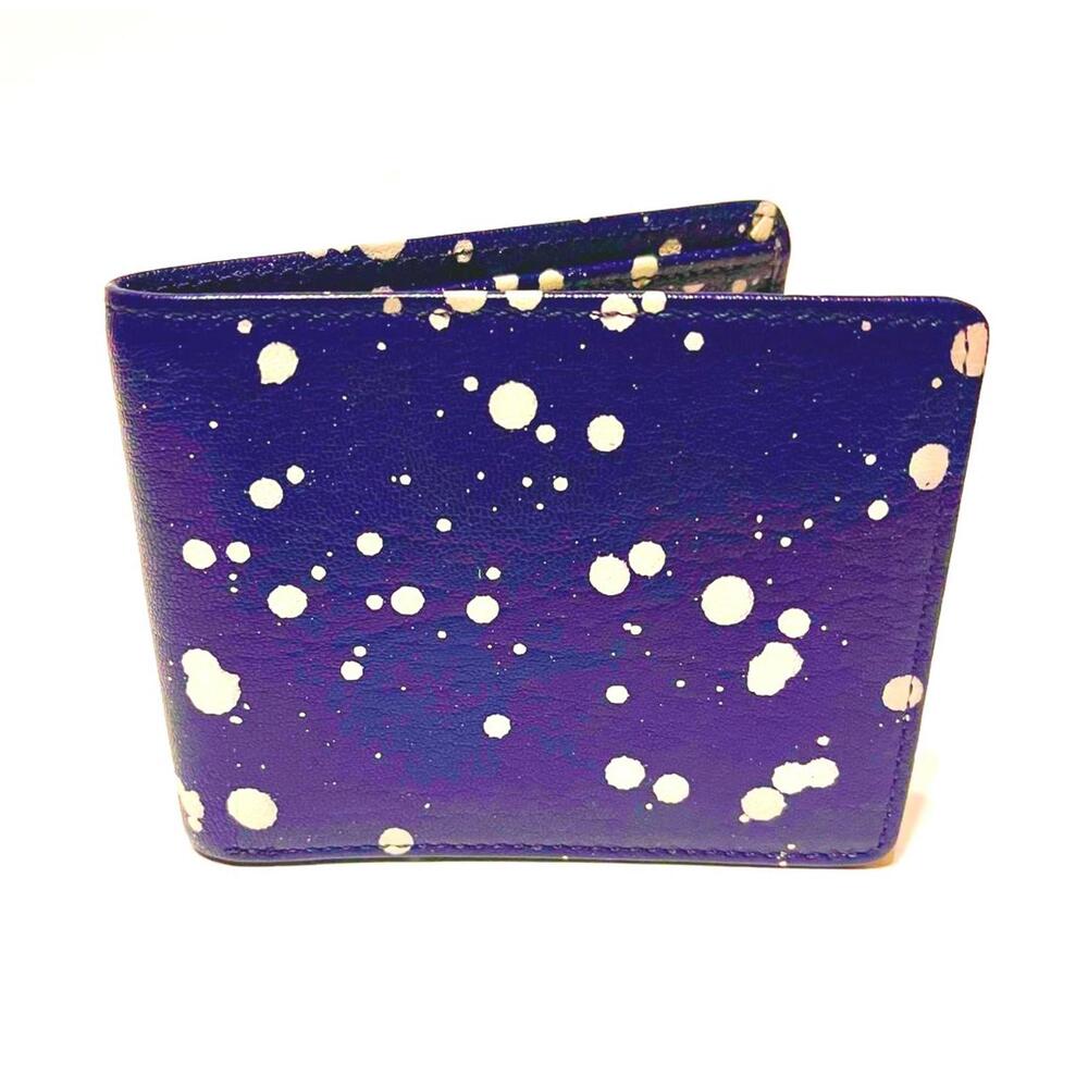 Vlieger & Vandam Bi-Fold Card Holder Splash Leather Wallet Blue White